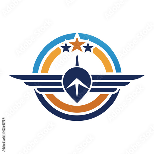 Educational minimalist logo showcasing aviation training with stylized wings and stars in vibrant colors