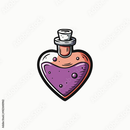 Heart shaped bottle with liquid. Hand drawn sketch style drawing vintage vector illustration