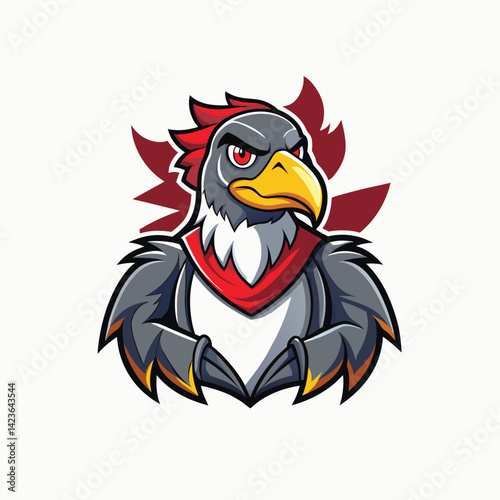 Vulture bird standing in the bush Vector Hand Drawn Illustration Isolated On Transparent Background