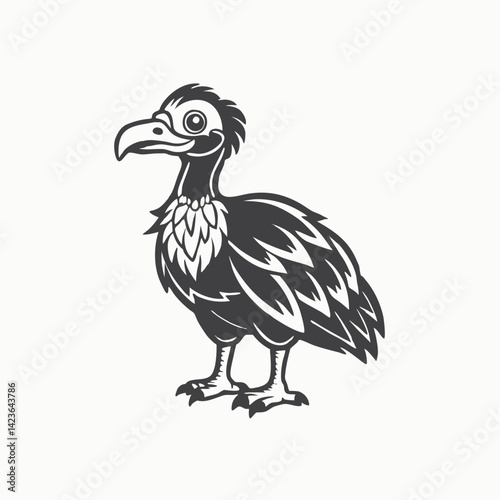Black silhouette Vulture bird standing in the bush, Cartoon trendy design comic vulture. American animal. Wildlife and zoo vector illustration