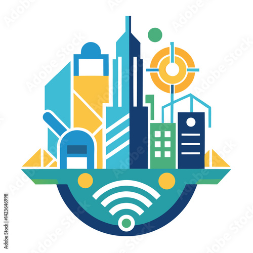 Minimalist logo design representing a smart cities platform showcasing urban elements and modern technology integration for sustainable development and community enhancement