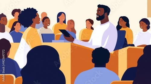 Engaging courtroom scene with diverse participants discussing a case in a modern setting