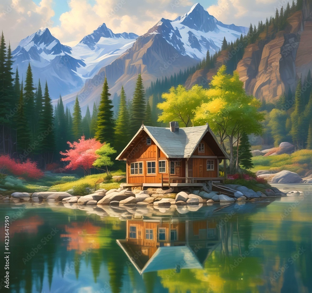 Fototapeta premium Illustration of spring landscape.