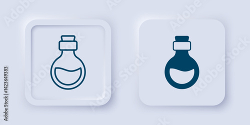 Filled and outline Glass bottle with magic elixir icon isolated on grey background. Computer game asset. Square button. Vector