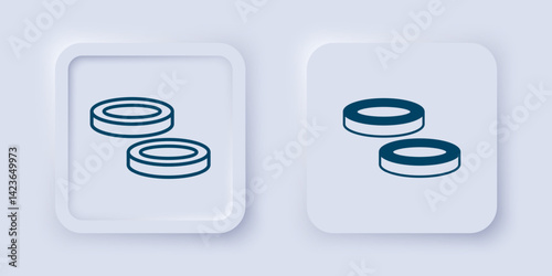 Filled and outline Checker game chips icon isolated on grey background. Square button. Vector