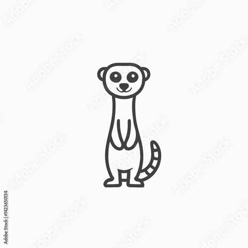Cartoon animals. Little cute meerkat stands and smiles minimalist head logo, Icon, element. Vector illustration