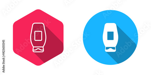 Filled and outline Bottle of shampoo icon isolated with long shadow background. Vector