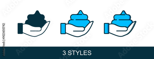 Filled outline Shaving gel foam on hand icon isolated on white background. Shaving cream. Vector