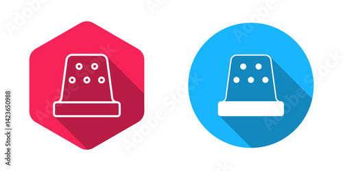 Filled and outline Thimble for sewing icon isolated with long shadow background. Vector