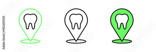 Set line Dental clinic location icon isolated on white background. Vector