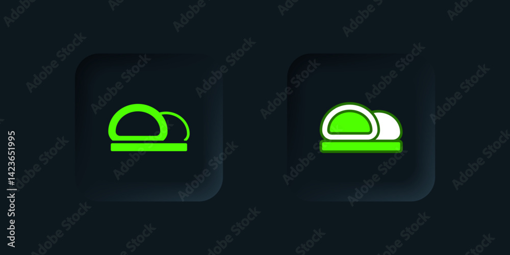 Green Sushi icon isolated on black background. Traditional Japanese food. Black square button. Vector