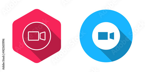 Filled and outline Video chat conference icon isolated with long shadow background. Online meeting work form home. Remote project management. Vector