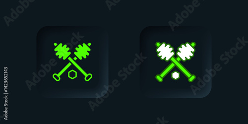 Green Honey dipper stick icon isolated on black background. Honey ladle. Black square button. Vector