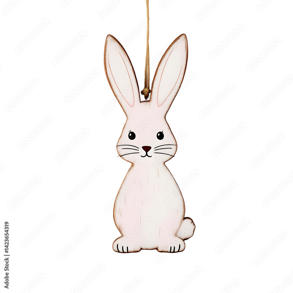 Obraz premium Hanging Rabbit Ornament Pale Pink Wood on White Background