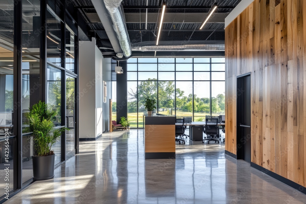 Fototapeta premium Empty meeting room with floor-to-ceiling windows