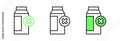 Set line Lactose intolerance icon isolated on white background. Not allow milk. Allergy concept, lactose intolerance allergy warning sign. Vector