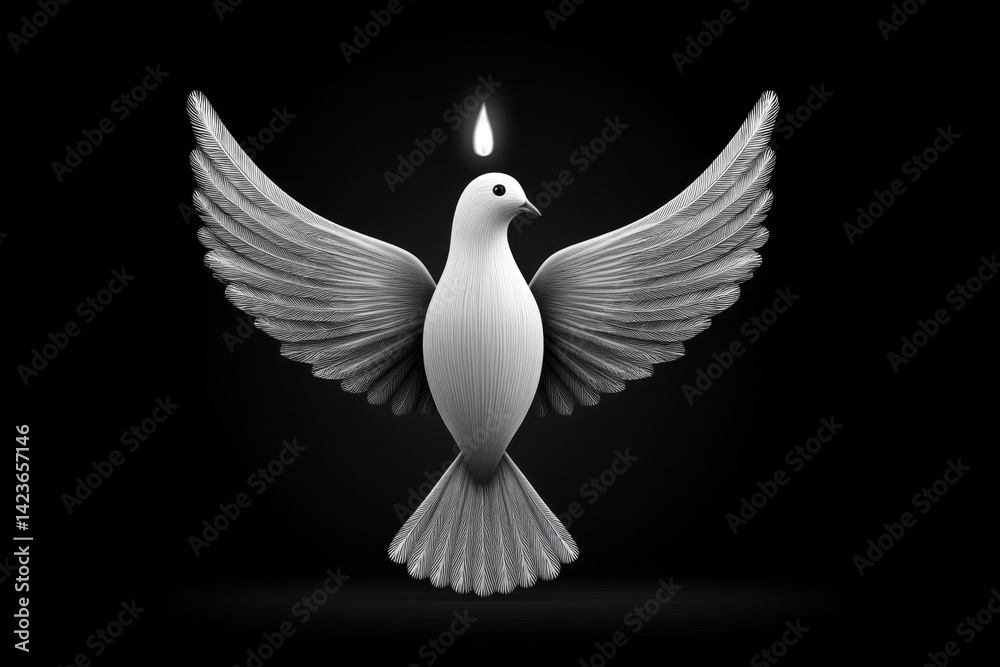 Obraz premium Minimalist white dove with flame-shaped wings
