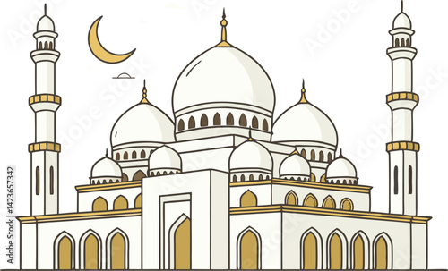 Whimsical Mosque Illustration Vibrant Islamic Art