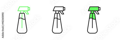 Set line Garden sprayer for water, fertilizer, chemicals icon isolated on white background. Vector