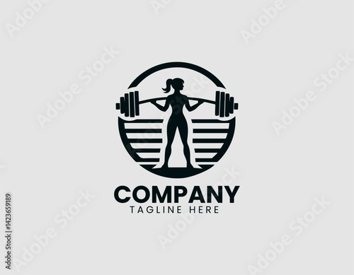 Strong Woman Lifting Barbell Vector Logo Design