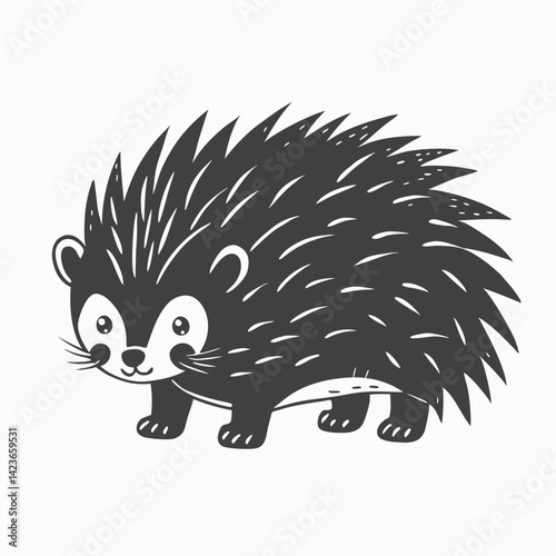 Cute Hedgehog Cartoon Porcupine Animal Black silhouette Isolated vector illustration