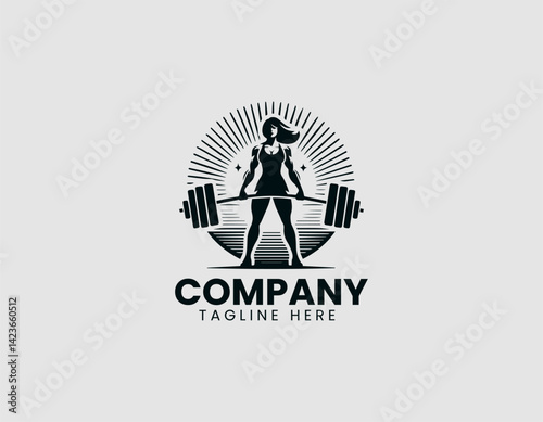 Strong Woman Lifting Barbell Vector Logo Design