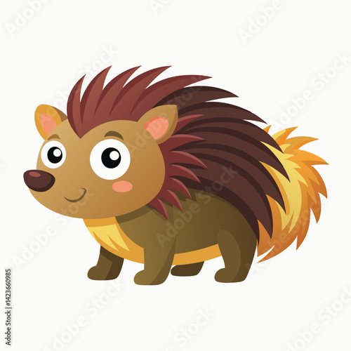 Cartoon funny porcupine cartoon, hedgehog being looked isolated on white background