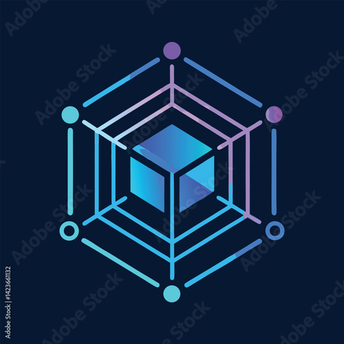 Sleek modern logo representing a blockchain technology company featuring geometric patterns and vibrant colors on a dark background