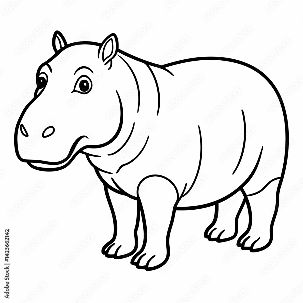 Obraz premium Cute Hippopotamus Line Art Illustration . Coloring Page