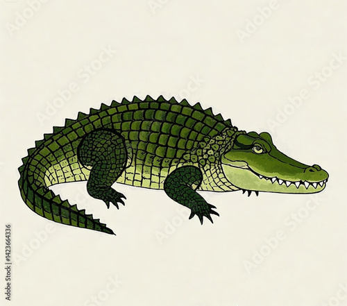 Semi-Realistic Resting Crocodile Vector Illustration on White Background