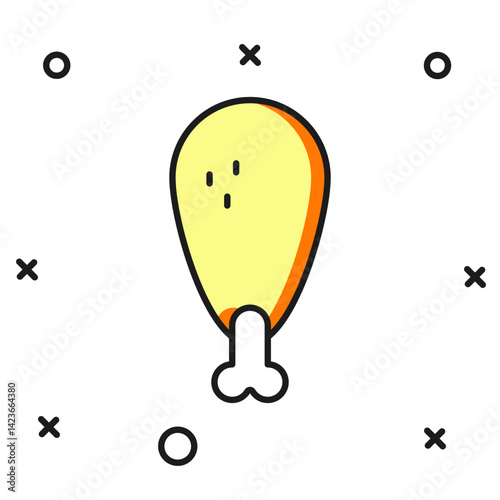Filled outline Chicken leg icon isolated on white background. Chicken drumstick. Flat filled outline style with shadow. Vector