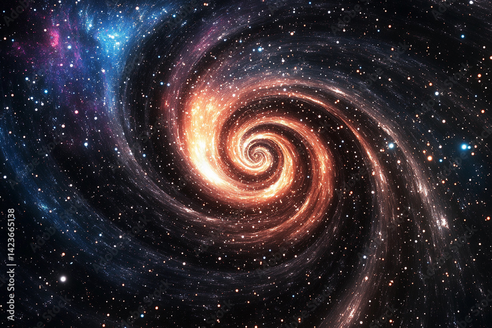 Galactic spiral showcasing vibrant colors and cosmic features in a star-filled universe Galactic spiral showcasing vibrant colors and cosmic features in a star-filled universe