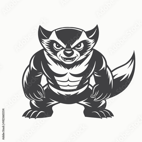 Cartoon badger Hand drawn outline vector sketch illustration on white background