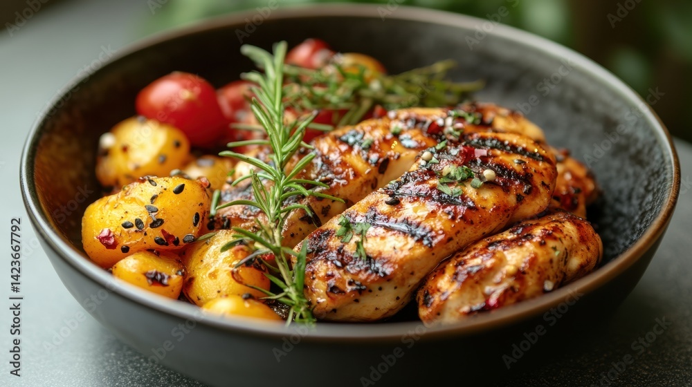 Grilled chicken breast with roasted vegetables. Grilled chicken breast with roasted vegetables.
