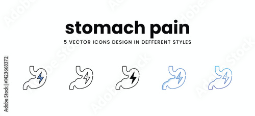 stomach pain vector icons set stock illustration