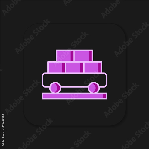 Filled outline Cargo train wagon icon isolated on black background. Full freight car. Railroad transportation. Flat filled outline style with shadow. Vector