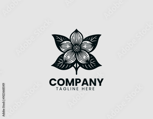 Elegant Line Art Dogwood Flower Vector Logo Design