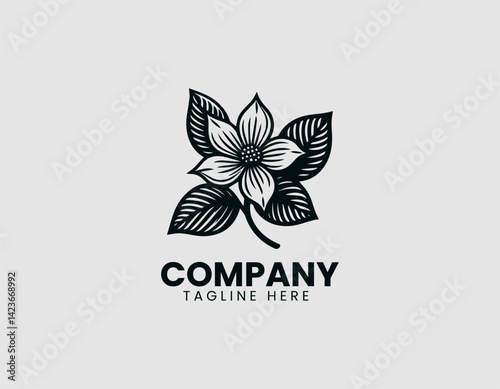 Elegant Line Art Dogwood Flower Vector Logo Design