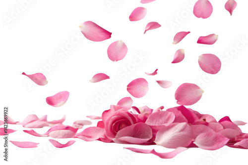    Blue rose petals on transparent background ,    pink rose petals