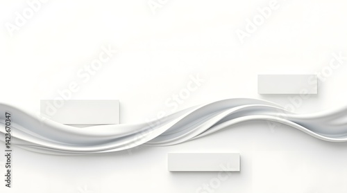 Modern Infographic Divider with Layered Metallic Waves on White Background for Elegant and Minimal Corporate Layouts
