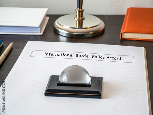 Trade agreements shaped by border and national policy concept. Document on desk titled 