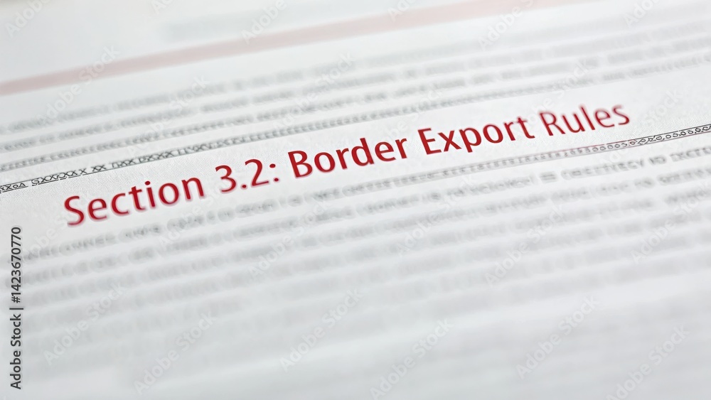 Obraz premium Trade agreements shaped by border and national policy concept. Document detailing border export rules with section number highlighted.