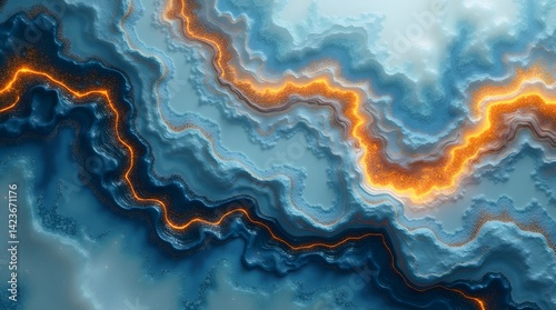 Dramatic Abstract Melted Marble Background with Vivid Blue and Orange Tones for Modern Design
