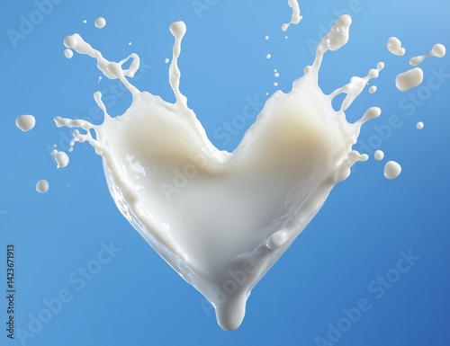 Heart Shaped Milk Splash Isolated on Blue Background Captivating Visual for Creative Projects