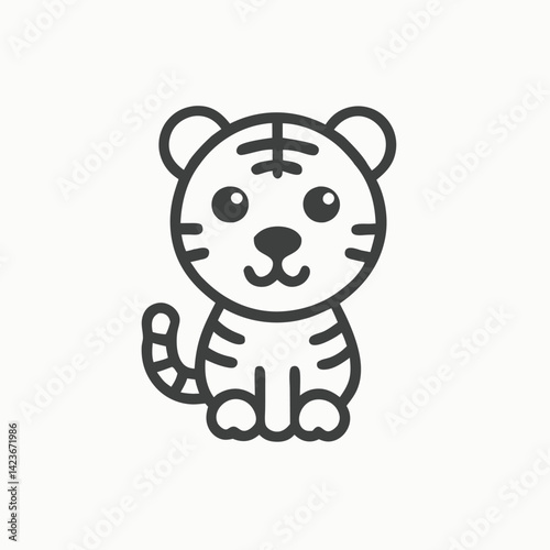 Little Cute Tiger Cartoon Character logo, Icon, element. Vector illustration