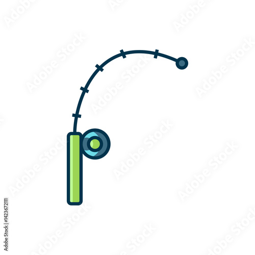 Filled outline Fishing rod icon isolated on white background. Catch a big fish. Fishing equipment and fish farming topics. Flat filled outline style with shadow. Vector