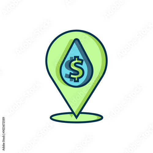 Filled outline Oil drop with dollar symbol icon isolated on white background. Oil price. Oil and petroleum industry. Flat filled outline style with shadow. Vector