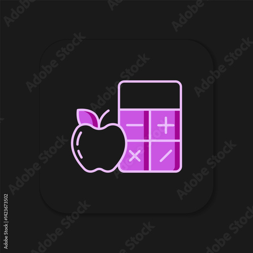 Calorie calculator icon isolated on isolated on black background. Calorie count. Diet. Weight loss. Portion control. Healthy eating. Dietary nutrition. Flat filled outline style with shadow. Vector