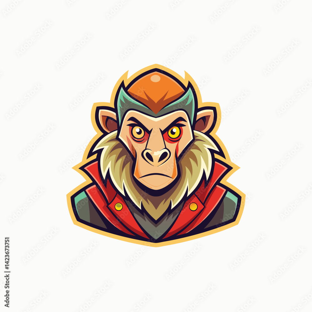 custom made wallpaper toronto digitalSmiling cartoon mandrill baboon minimalist head logo, Icon, element. Vector illustration
