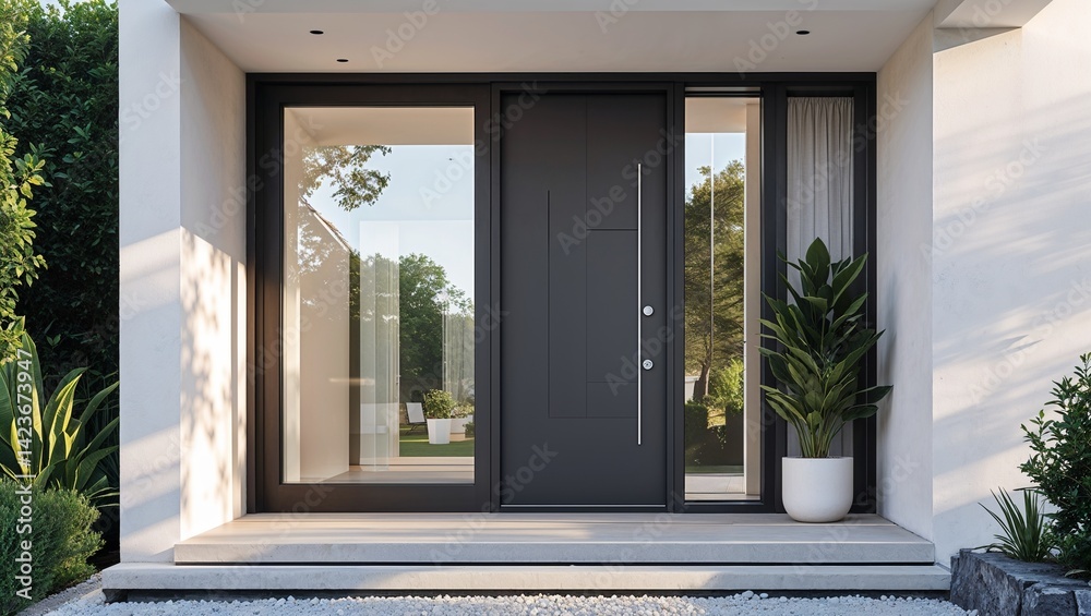 Fototapeta premium Simple sleek lines make this minimalist front door the perfect first impression